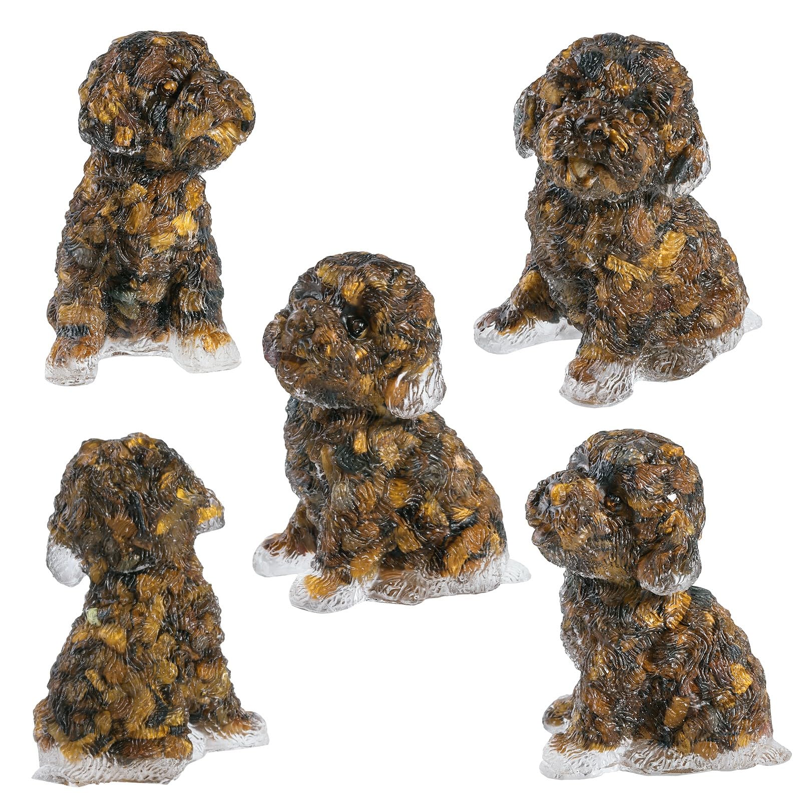 Nupuyai Brown Tiger's Eye Crystal Stone Statue Poodle Dog Figurine - Image 3
