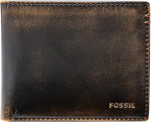 Fossil Billetera plegable de cuero para hombre con ventana abatible para identificación Beck Coñac, Everett Negro, Everett Blue, Everett Brown,