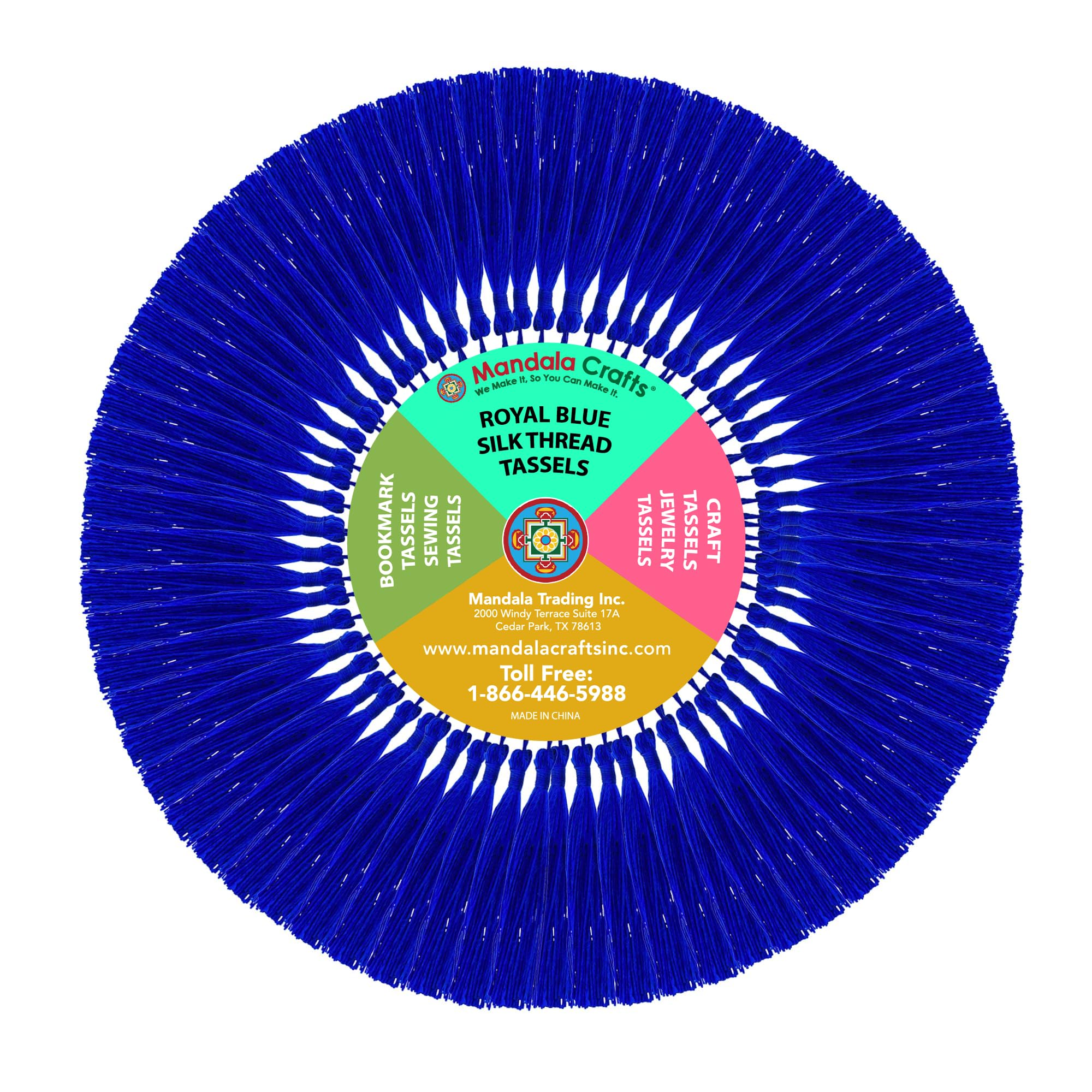 Mandala Crafts 100 Royal Blue Silky Bookmark Tassels with Loops for Crafts