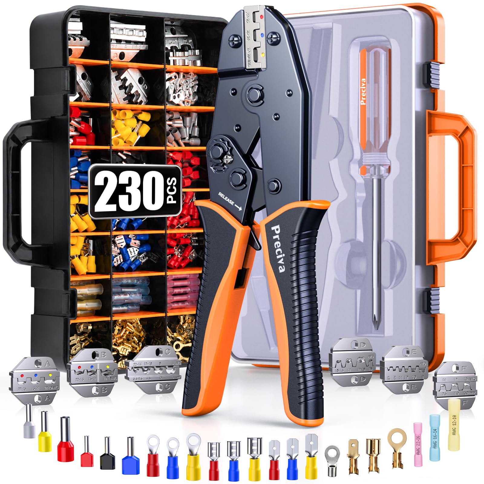 Preciva 6PCS Crimping Tool Set with 230PCS Connecting Accessories