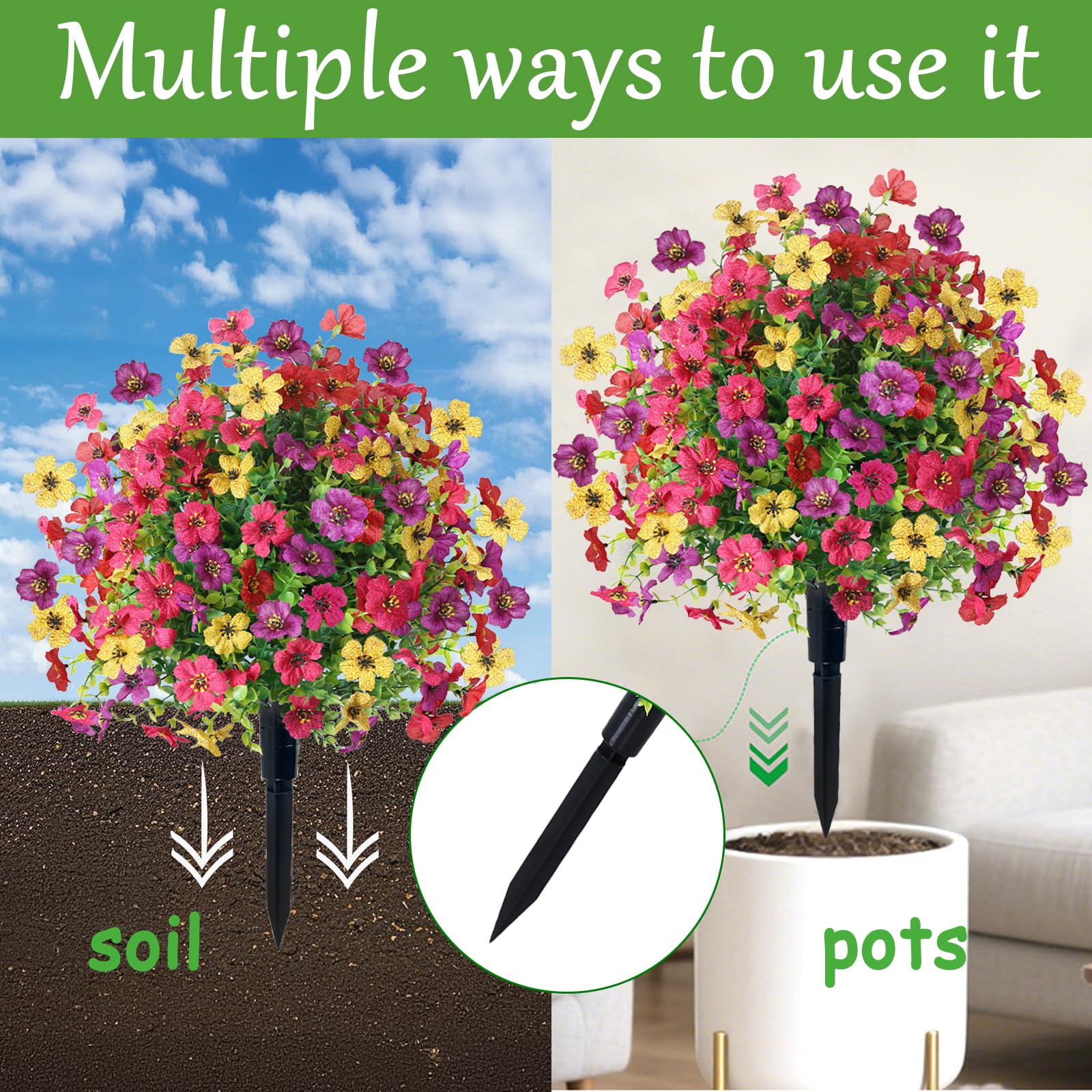 2 Pezzi Bossi Finto Esterno 60 cm Bosso Artificiale con Picchetto Piante Finte Arte Topiaria Alberi Arbusti e Cespugli Finti Resistenti ai Raggi UV per Balcone Terrazza Giardino Deco, Colorato