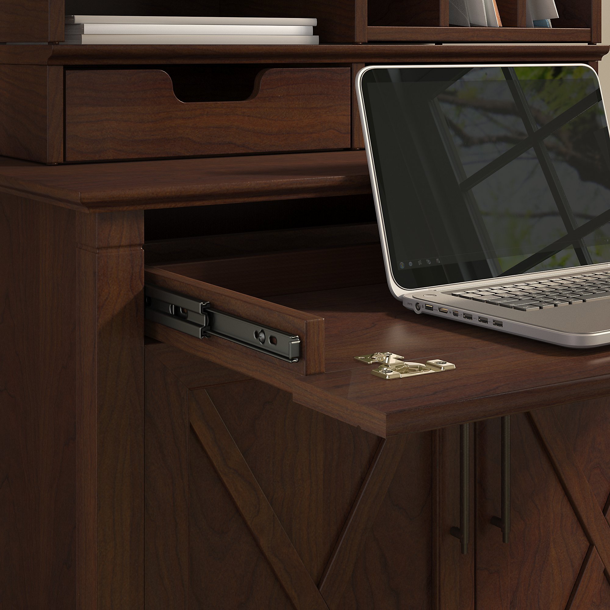 Bush Furniture Key West Sekretär-Schreibtisch Mit Tastaturablage, Aufbewahrungsschrank, 30" Breit, Bing Cherry