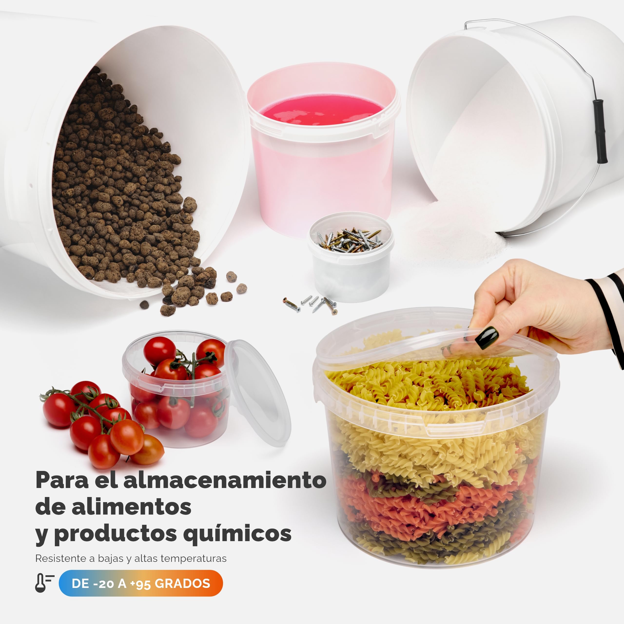 Garronda Cubos con Tapa 3L Pack de 50 para Alimentos GD-0113 Blanco | Cubo resistente con tapa para almacenar productos alimenticios y químicos; práctico para hogar, industria, taller y almacén
