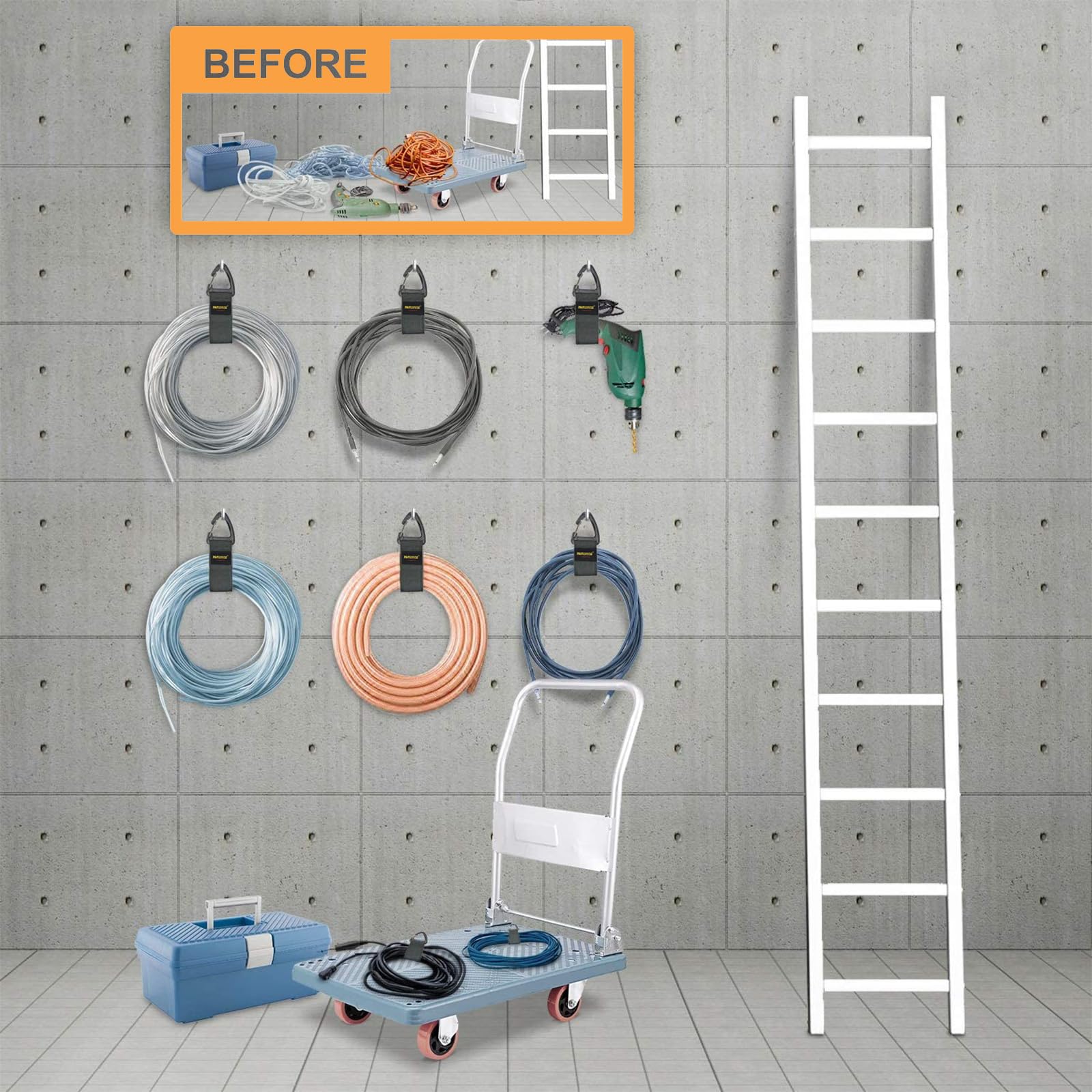 6 Organizer Per Garage KGDUYC - Cinghie Con Fibbia Triangolare Per Cavi, Fili, Corde, Appendibili A Parete - Foto 4