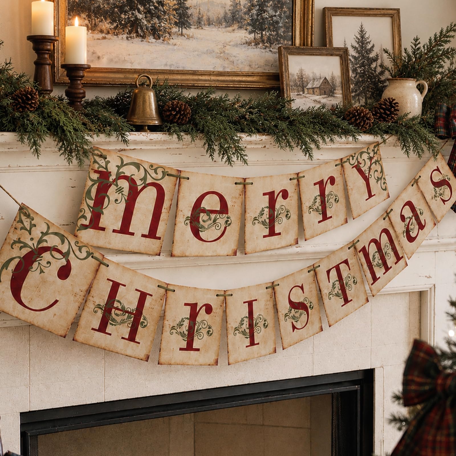 Vintage Merry Christmas Banner - Holiday Home Decor -7