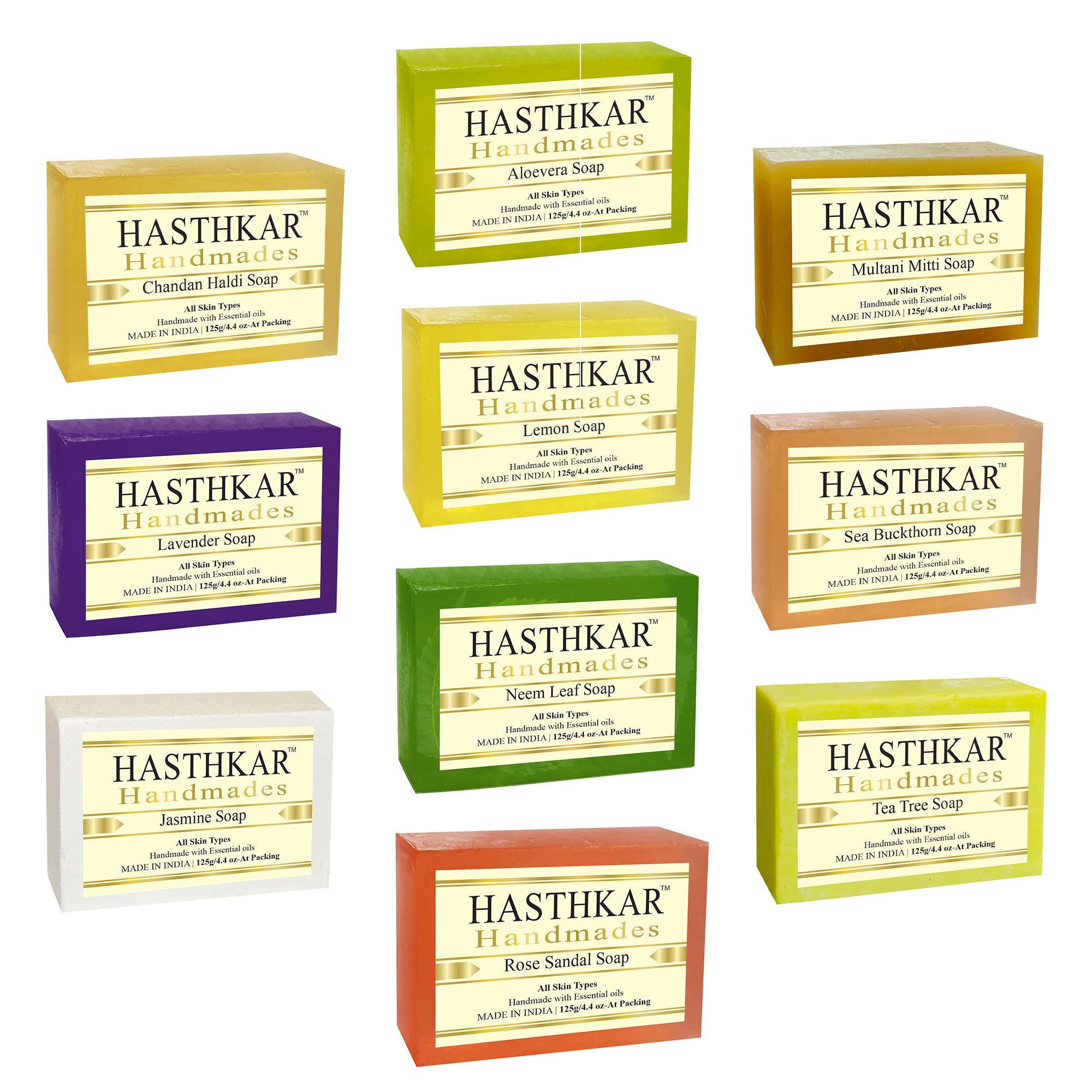 Hasthkar Handmades Herbal Natural Handmade Assorted Soap Combo 2 Collection Gift Set 125gm (Pack of 10)