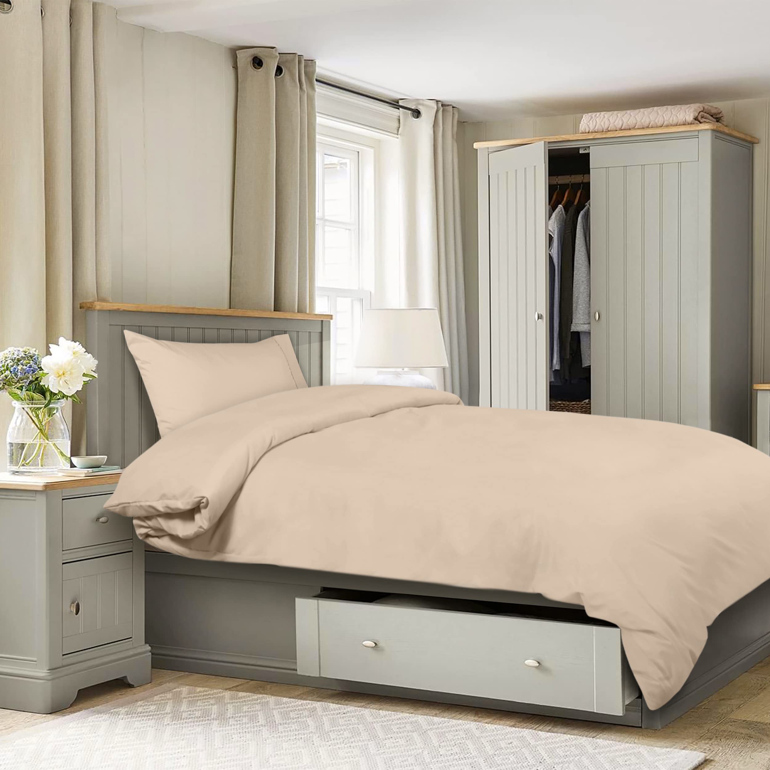 Utopia Bedding Set Copripiumino da 3 Pezzi - Copripiumino 135x200cm, Lenzuolo con Angoli 90x190cm, Federa 50x75cm - (Beige, Singolo)