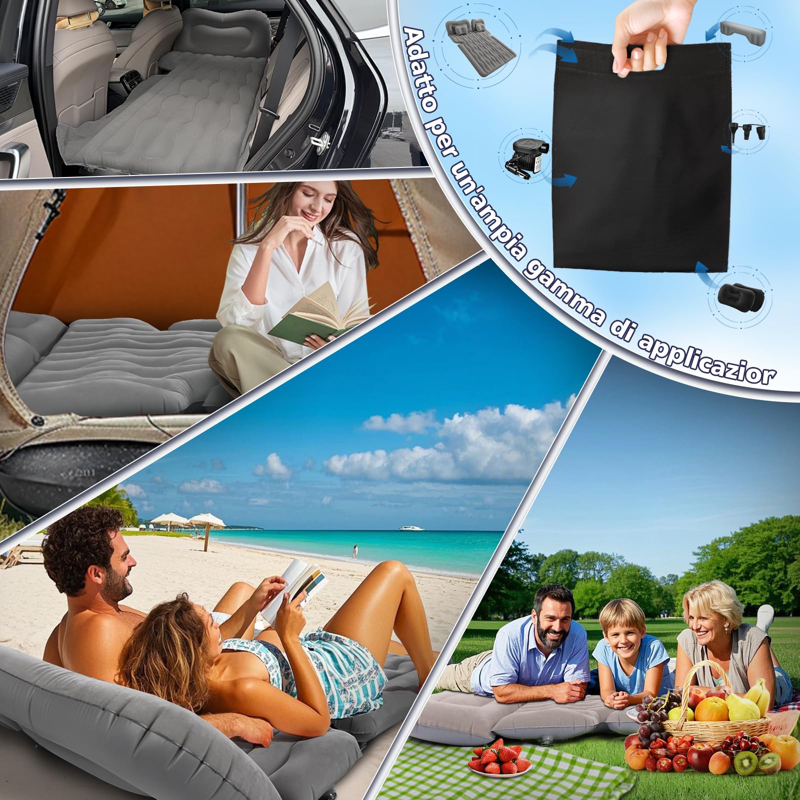 FORMIZON Materasso Auto, 180 * 140cm Materasso Gonfiabile Macchina, Letto Gonfiabile Auto con Pompa ad Aria e 2 Cuscini per SUV più Spesso Letto per Viaggi in Campeggio All'aperto (Grigio)