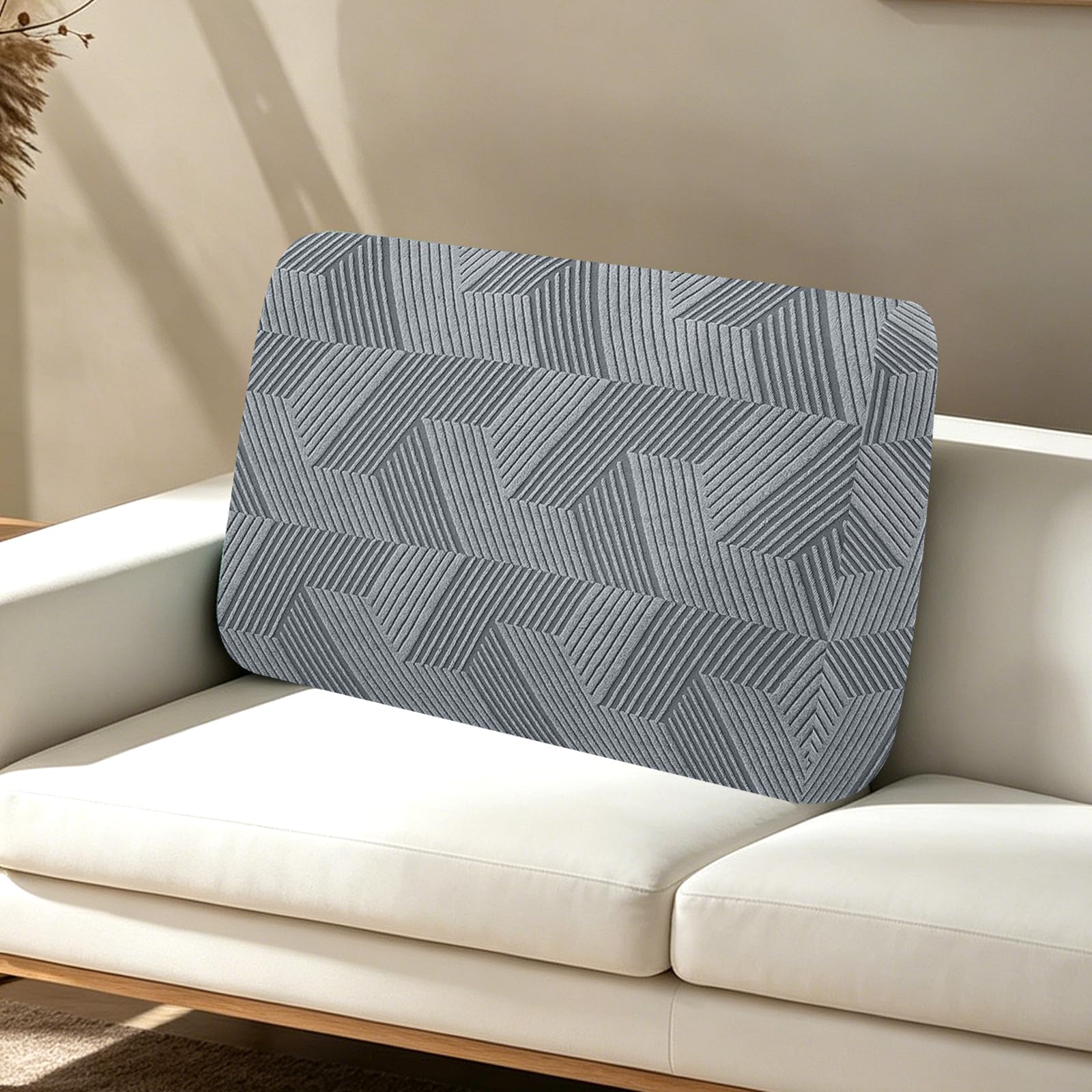 XINEAGE Sofa Seat Cushion Cover, Geometrical Jacquard Couch Cushion Slipcovers Stretch, Replacement for Individual Cushion with Elastic Bottom & Non-Slip Strap (Backrest Cover, Light Grey)