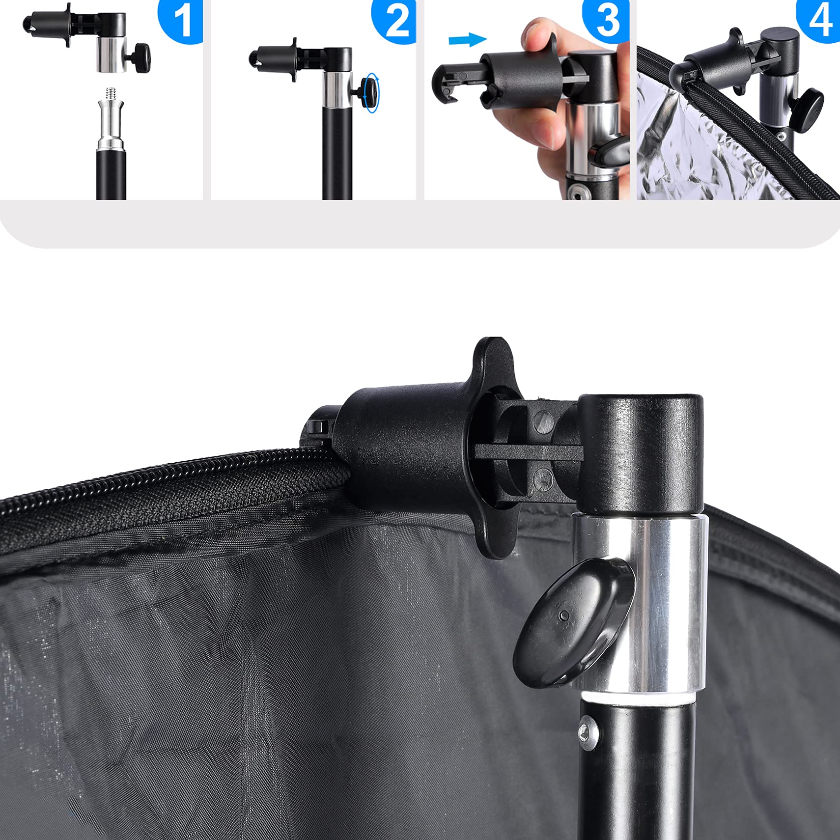 Selens 5 in 1 Reflektor 110CM mit Lichtstativ Reflector Clip Halter Kit für Fotostudio Portrait Fotografie, Runder Reflektor Diffusor Gold/Silber/Weiß/Schwarz/Transparent
