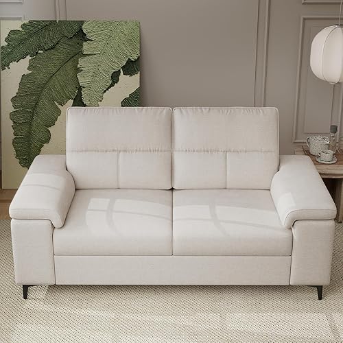71.25" Modern Sofa Couch for Living Room, Deep Seat Sofas with 8”Cushion, Comfy 2-Seater Chenille Loveseat with Convertible Armrest, Removable Sofa Cover, High Leg (Beige)