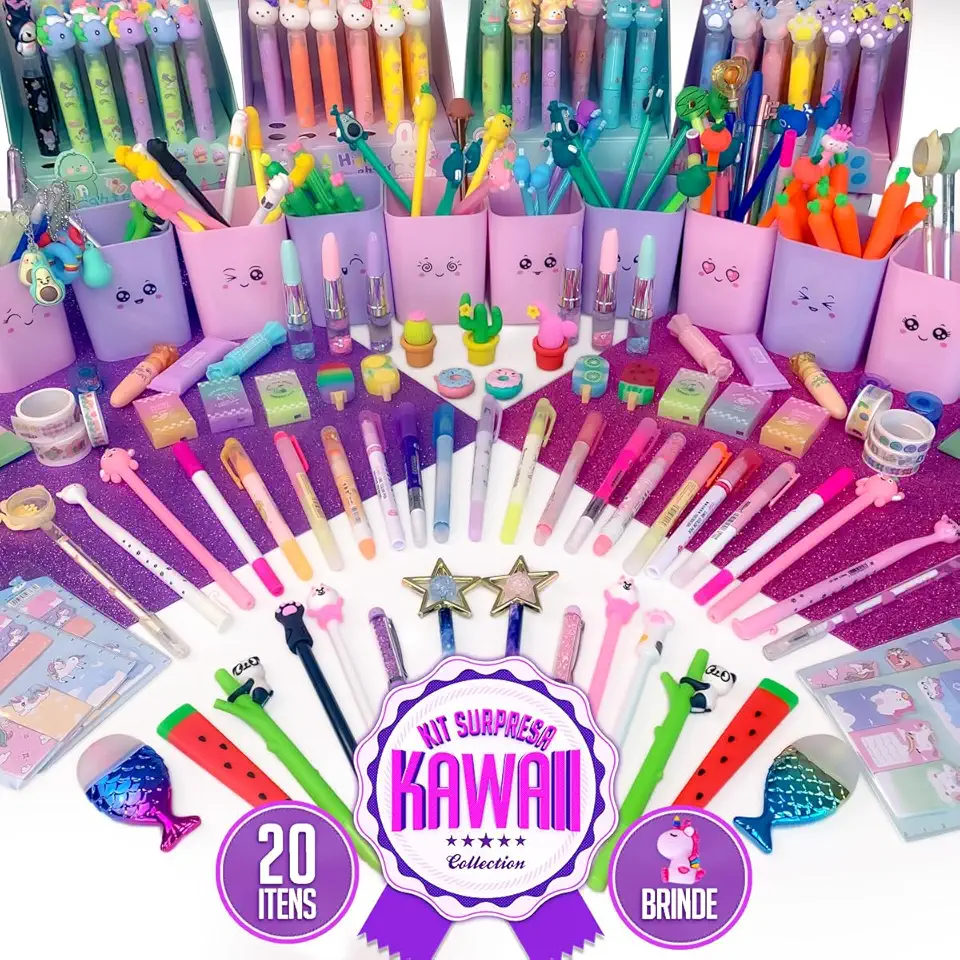 Caixa Papelaria Fofa Surpresa 20 Itens Presente Criativo Criança Mulher Menina Aniversário Natal Com Caixa de Presente Excluiva Kawaii