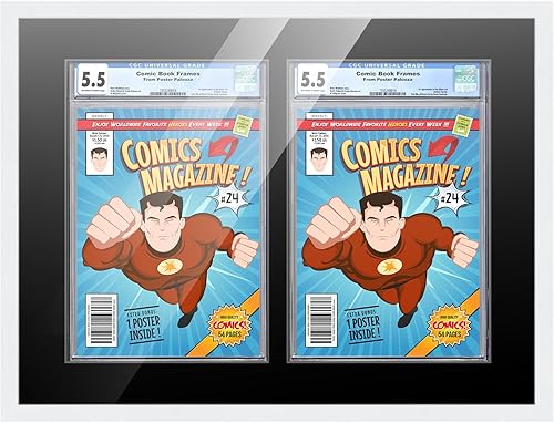 Miniatura 242 de Poster Palooza Marco de cómic con paspartú para 2 cómics CGC, CBCS o PGX Graded Comics – Marco de cómic negro para cómics de 8.125 x 13 pulgadas