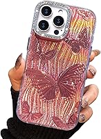 Vista 18 de I-MGAE-IN-AR - Funda compacta para iPhone 16 Pro Max con diseño de mariposa plateada brillante, a la moda, suave, delgada, de poliuretano