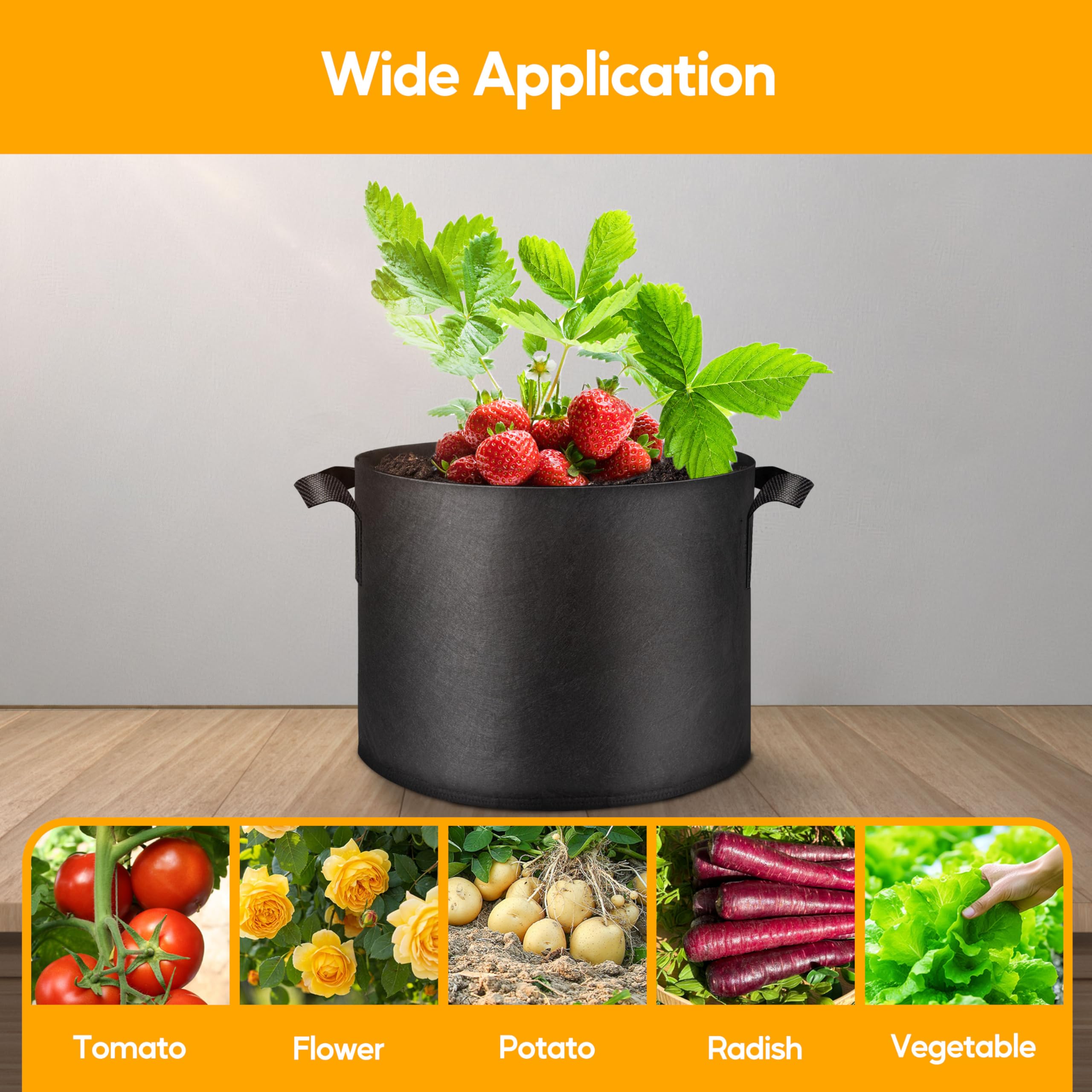 Simple Deluxe Grow Bags Pflanztöpfe mit Griffen, verdickter Vliesstoff, Belüftungstuch, strapazierfähig, Gartenarbeit für Tomaten, Kartoffeln, Gemüse und Blumen, schwarz, mit 12 Etiketten