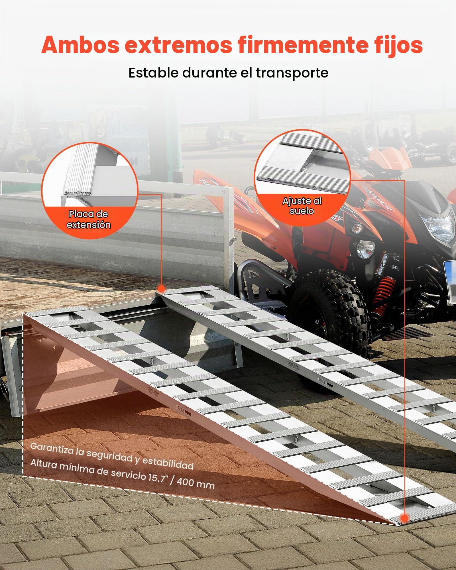 VEVOR Rampas de Carga de Aluminio 2 Piezas 240 x 38 cm con Placas Antideslizantes Capacidad de Carga de 2721,6 kg para Carros, Tractores Agrícolas, Vehículos Todoterreno, Cortacéspedes, Motocicletas