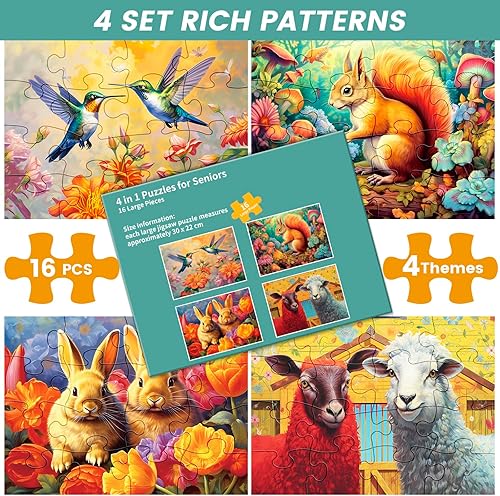 Miniatura 2 de mjyphdm 4 Pack 16 Large Piece Puzzles for Seniors, Dementia Puzzles 16 Large Piece for Elderly, Jigsaw Puzzles for Seniors with Dementia,