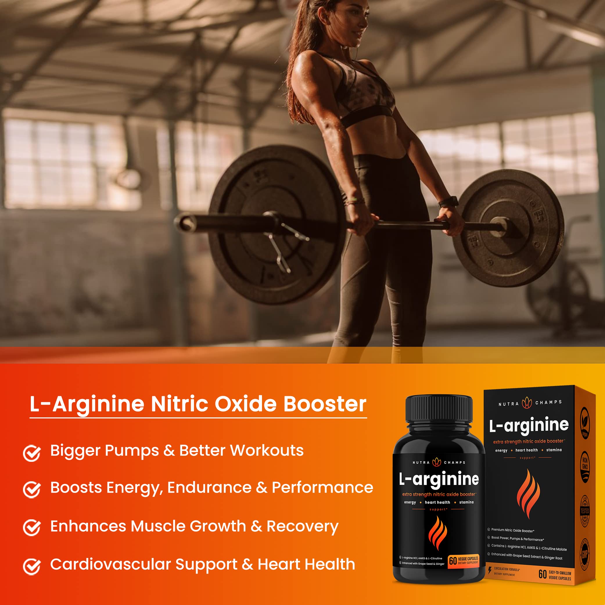 Premium L Arginine Nitric Oxide Supplement Extra Strength for Energy