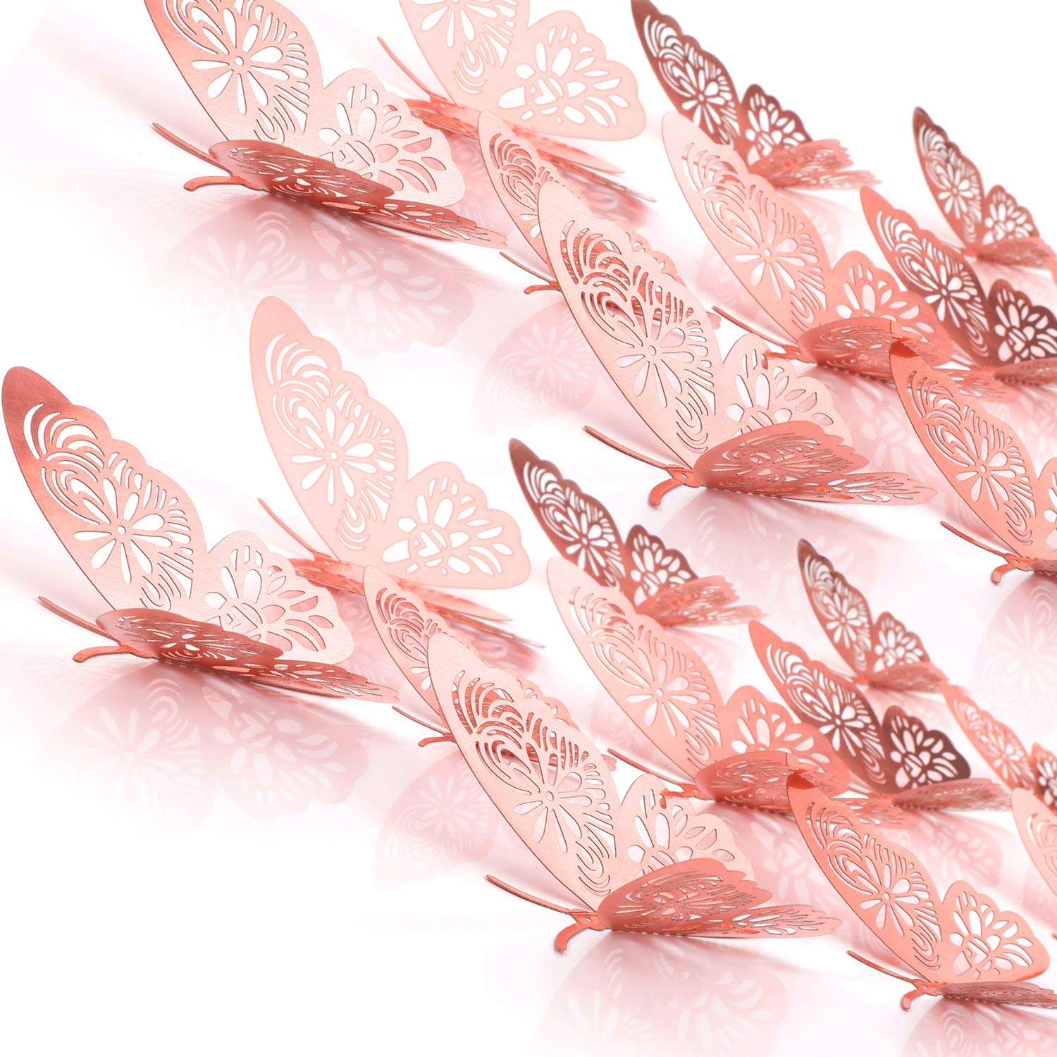 MWOOT 48 Piezas Mariposas Decorativas 3D, Mariposas Pegatinas de Pared Decorativas para Decoración de la Fiesta de Cumpleaños Dormitorio de la Boda Decoración del Hogar Rosa
