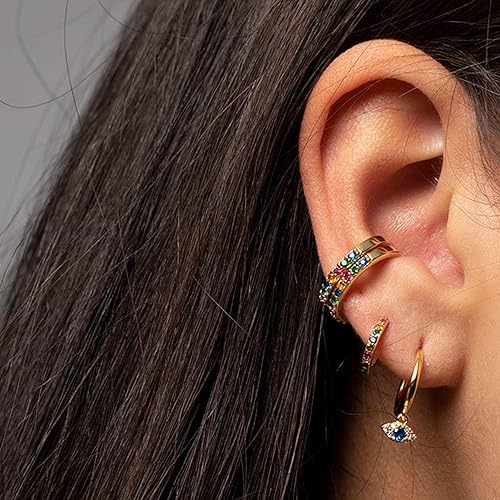 Miniatura 2 de Small Evil Eye Huggie Hoop Earrings Blue Sapphire CZReal 18k gold plated 925 Sterling Silver Nickel Free Lead Free Handcrafted In USA
