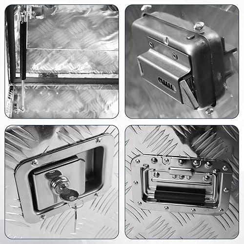 Miniatura 3 de confote Caja de herramientas de aluminio resistente de 49" con rayas plateadas para cama de camioneta pickup, caravana, remolque, organizador