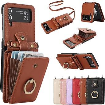 for Samsung Galaxy Z Flip 3 Case [Full Cover Hinge Protection] Slim Phone Case with Built-in Screen Protection Metal Volume Key Protection Wireless Charging for Galaxy Z Flip 3 5G Brown