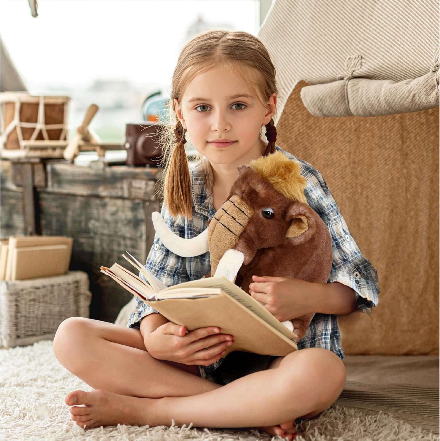 DolliBu Plush Mammoth Stuffed Animal - Soft Huggable Wild Woolly Mammoth, Adorable Playtime Mammoth Plush Toy, Cute Wildlife Cuddle Gift for Kids & Adult - 9 Inch