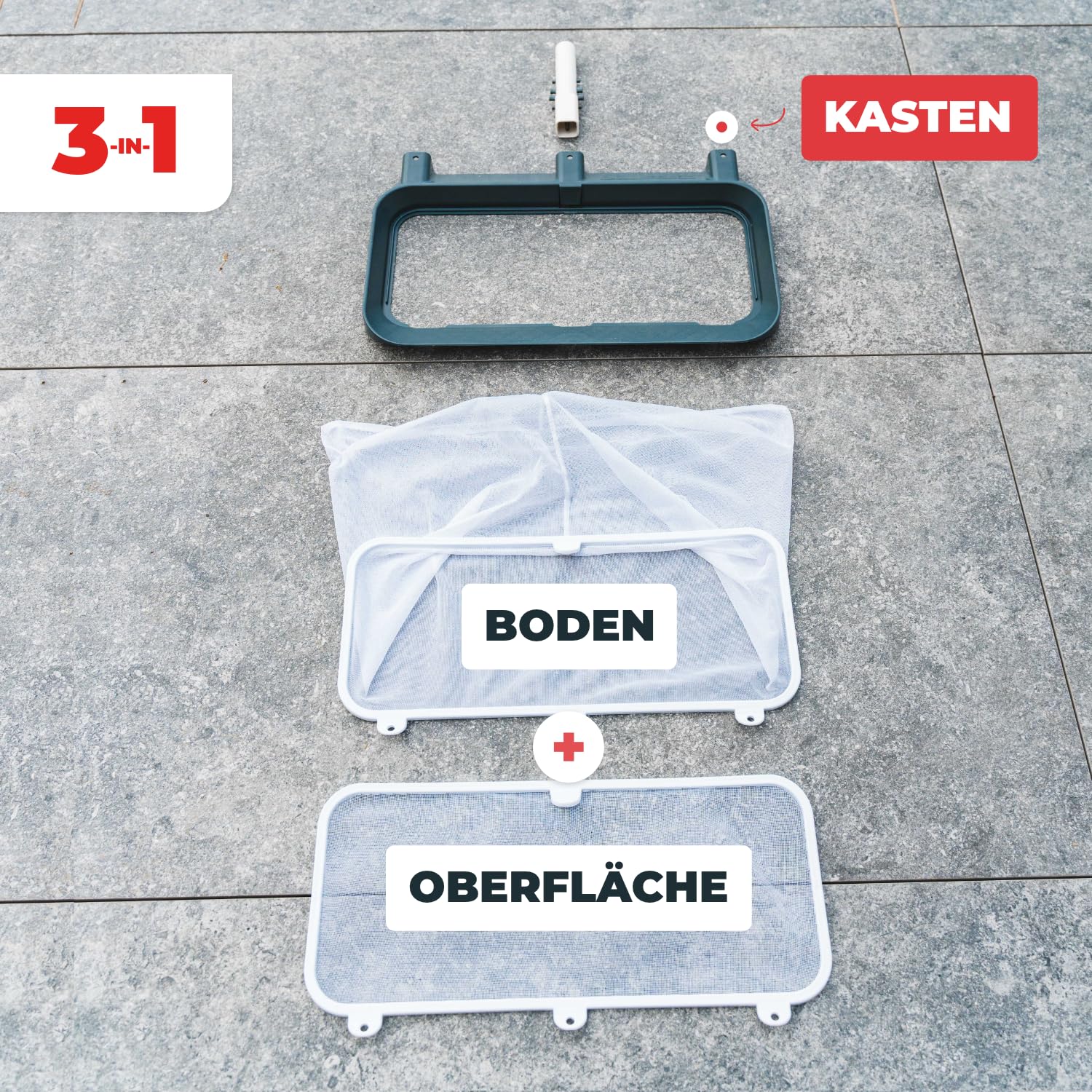 NODI Net+ | Professioneller 3-in-1 Poolkescher | Poolboden, Oberfläche & Unterflur-Rollladenkasten | Belastbarkeit 32 kg | Austauschbares Netz | Nachhaltig & Wirtschaftlich