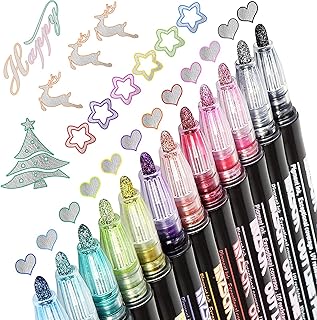 12Colors Shimmer Markers, Super Squiggles Outline Markers, Outline Markers Self-outline Metallic Markers, Doodle Dazzle Shimmer Markers for Painting Drawing Gift Cards