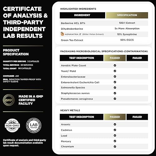 Miniatura 7 de 141,500 mg Berberina GLP-1 Suplemento de pérdida de peso + dihidroberina, canela de Ceilán, picolinato de cromo 1000mcg, melón amargo - 100 veces