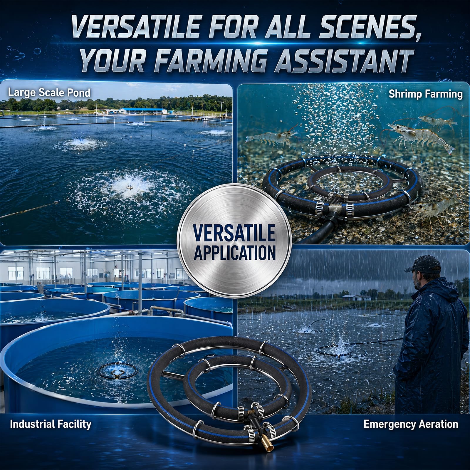 Belüfter Teich Belüfterring φ25cm, 2-in-1 Belüftungsring mit Rohrdurchmesser 8mm, Teichbelüfter Edelstahl 304, Selbstsinkend, inklusive φ9mm Schlauch 5m für Gartenteich, Koi-Teich, Aquarium