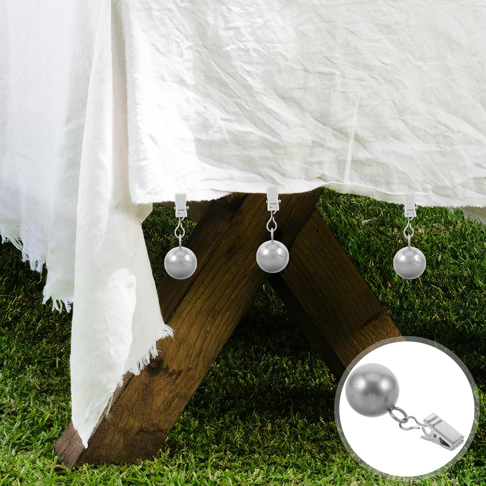 4 Pezzi Pesi per Tovaglie in Acciaio Inox da Clip Antivento Forma di Sfera Fermatovaglia Resistenti per Picnic Feste e Tavoli da Pranzo Esterni