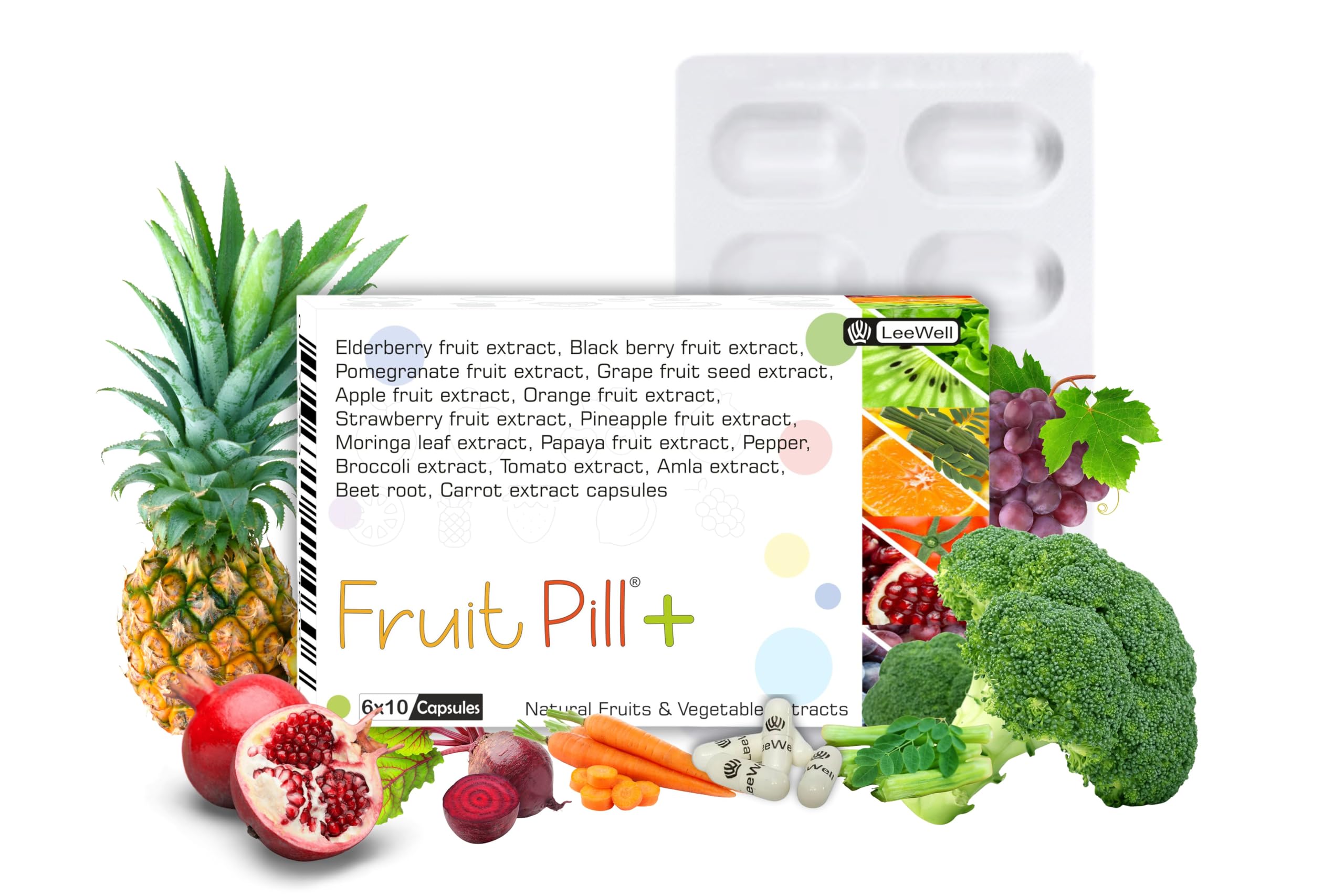 Plus with Fruit & Vegetable Extract Capsules | Elderberry, Pomegranate, Moringa, Amla, Beetroot & Superfood Blend | Antioxidant, Immune & Energy Support Supplement – 60 Capsules