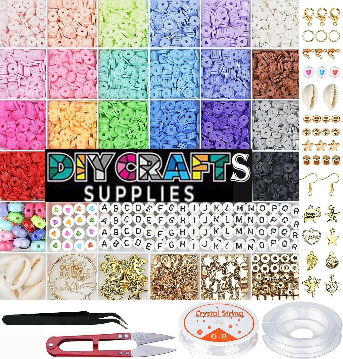 DIY Crafts 3000, Unssorted Clay Beads, Random Colors Flat Preppy Beads for Friendship Bracelet Kit, Polymer Clay Heishi Beads with Charms for Jewelry Making, Gifts Kits for Teen Girls P (3000)