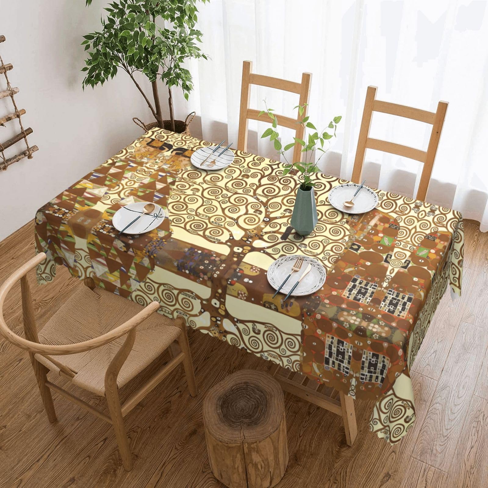 HLSBSSL Tree of Life Patterned square lace tablecloth, wrinkle-resistant and durable, suitable for dining tables, parties, etc.