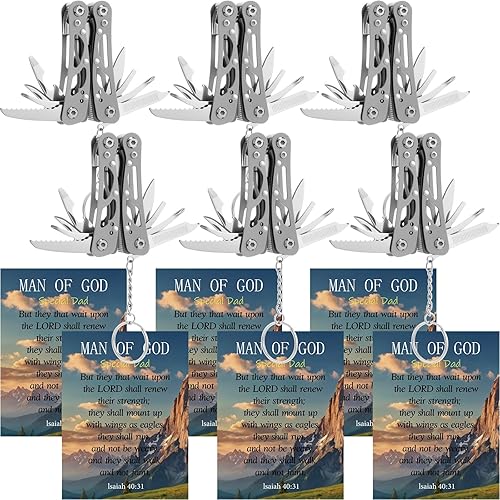 Juego de 6 regalos de iglesia para el hombre de Dios, alicates multiherramienta a granel, alicates de acero inoxidable con tarjetas del hombre de