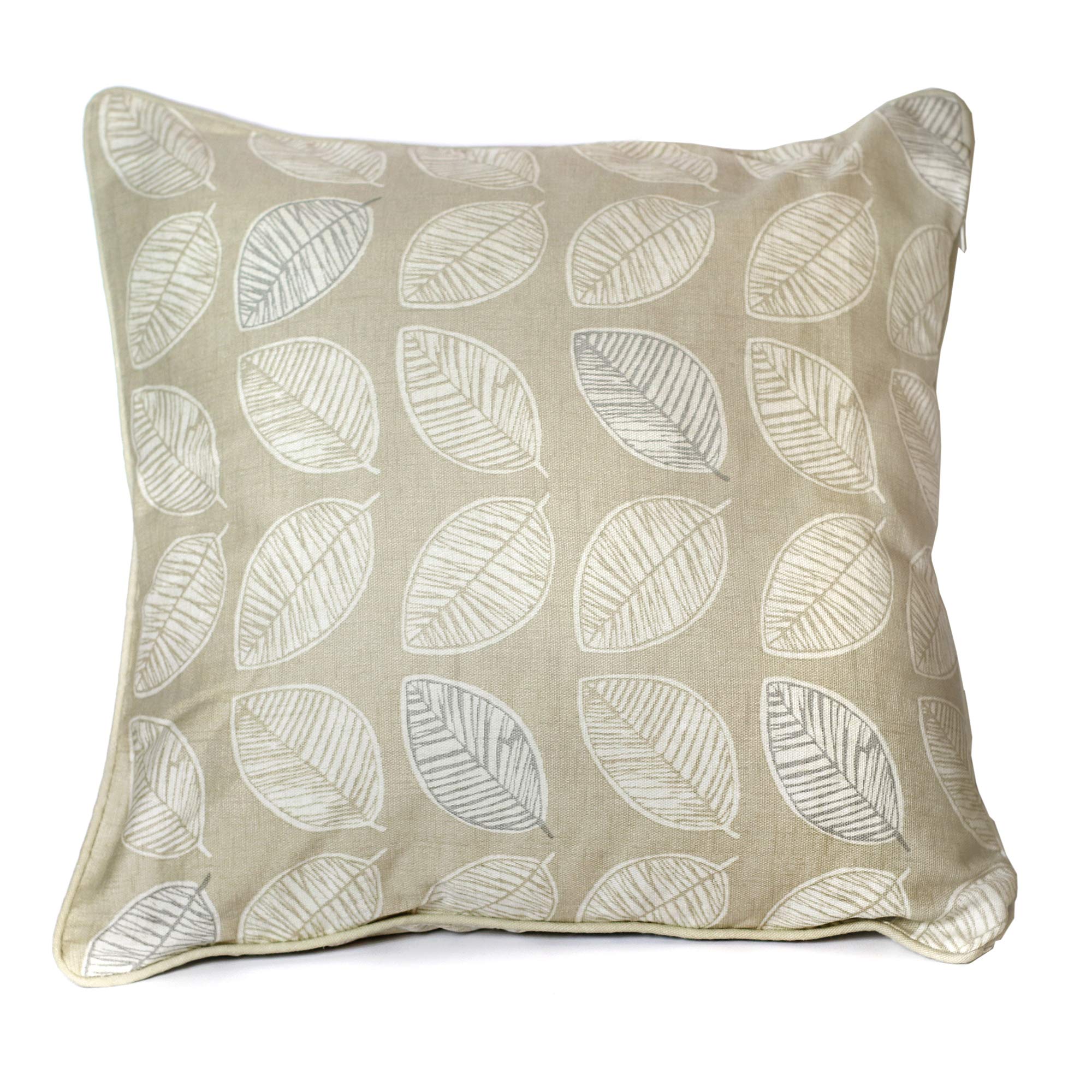 Fusion - Filled Cushion - Hand Drawn Leaf Print - 100% Cotton - Natural - 43 cm x 43 cm