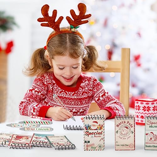 Miniatura 6 de 32 Pcs Christmas Mini Notepads with Pens Set North Pole Spiral Notepads Official Santa Delivery Pens Xmas Memo Notebooks Ballpoint Pen for Kids Xmas