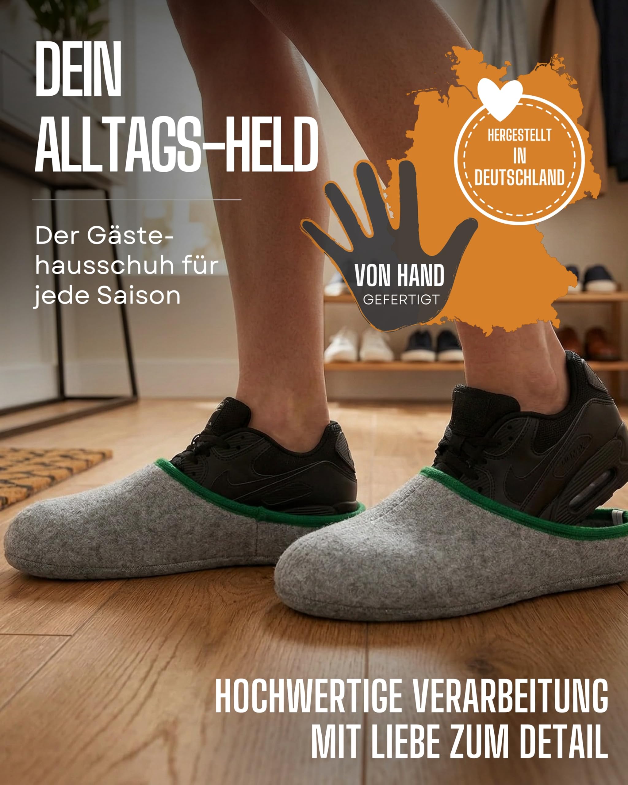 Pantoffelmann Überziehbare Filzpantoffeln, Onesize bis Gr. 46, Unisex