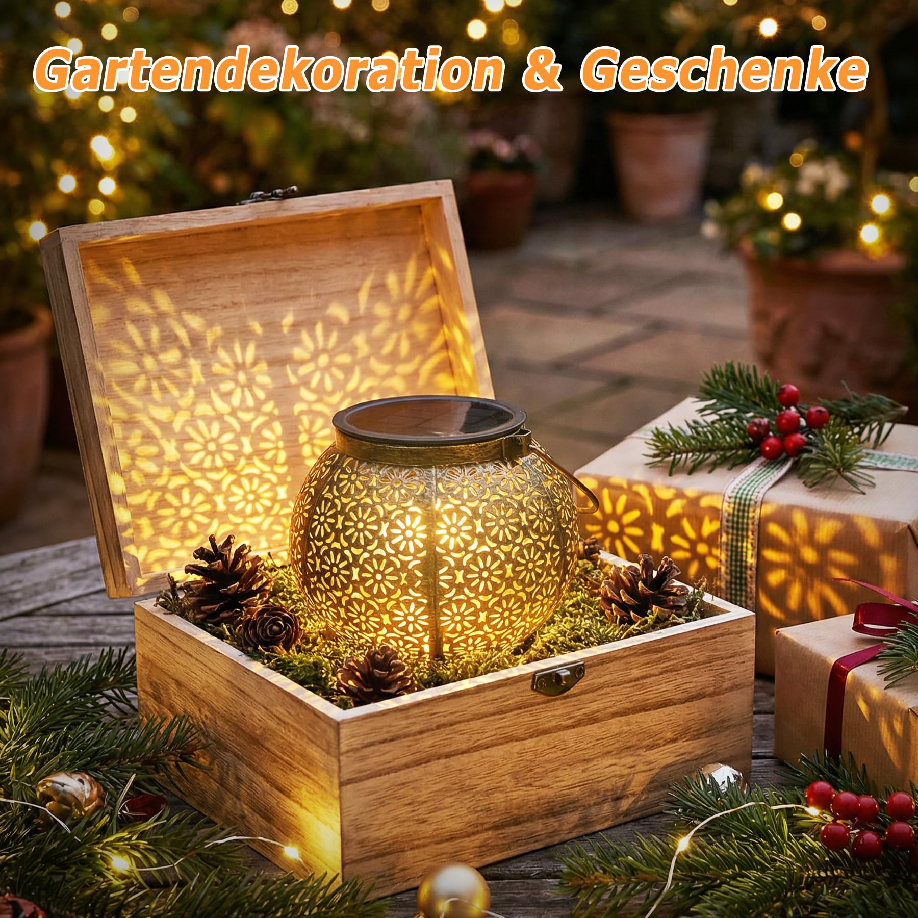Görvitor 4 Stück Solarlampen für Außen Hängend, IP65 Wasserdicht Solarlaterne für Außen mit Blumenmuster, Metall Solar Laterne Outdoor für Draußen Garten Hof als Gartengeschenke Weihnachtsgeschenke
