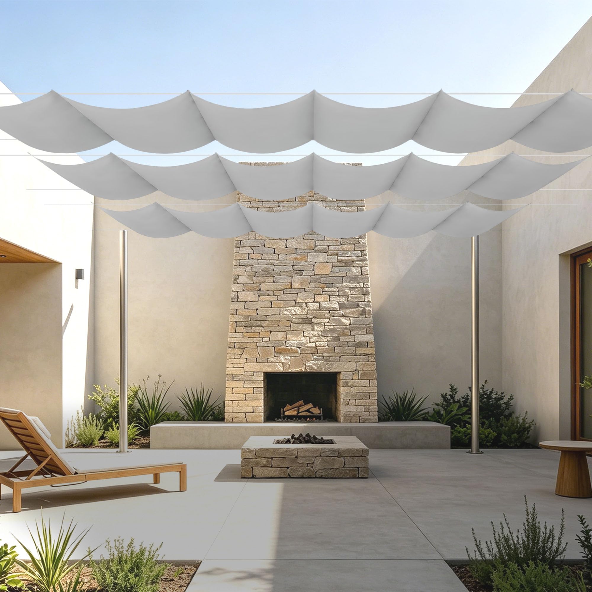 Voile d'ombrage rectantulaire gris anti pluie pour protéger le mobilier de patio
