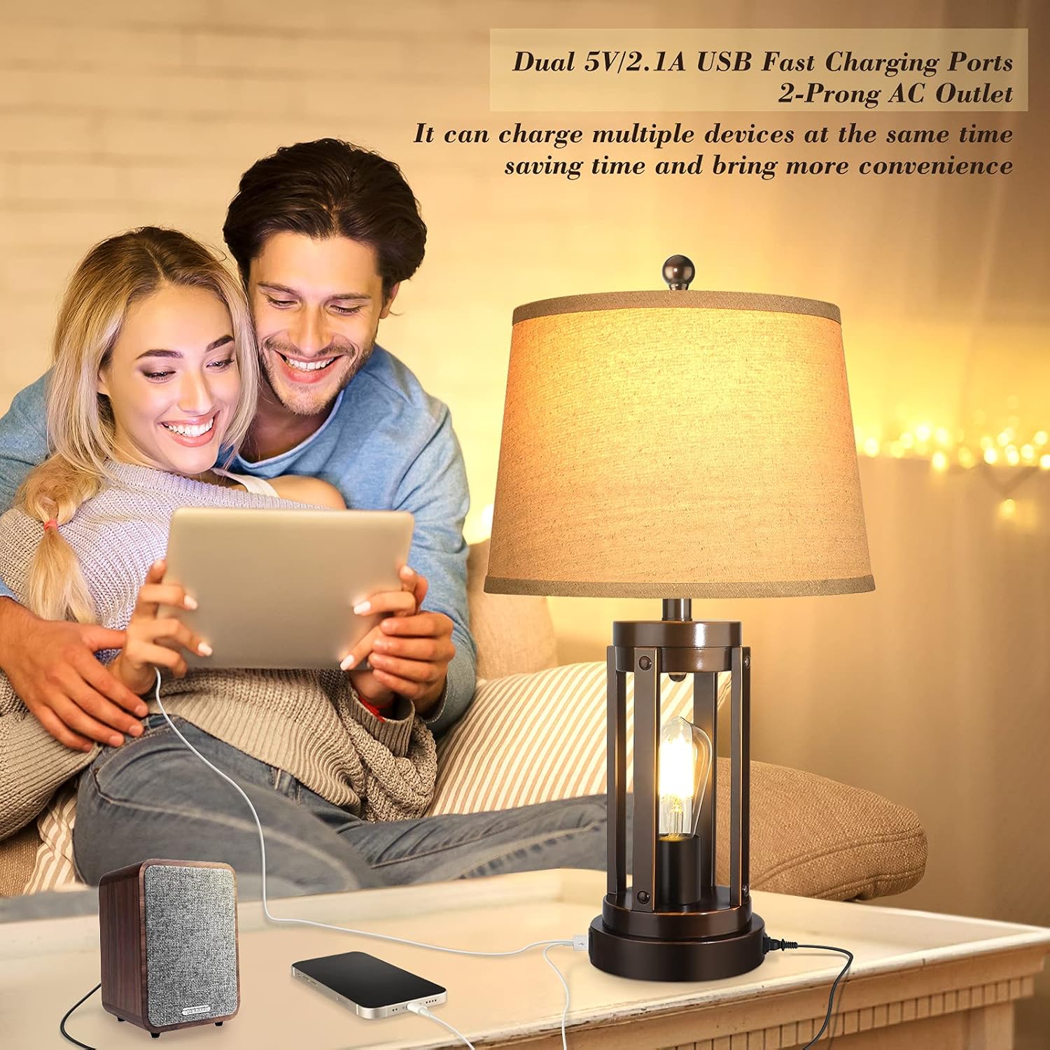 Set of 2 Table Lamps with USB Ports, 3-Way Dimmable Farmhouse Touch Lamps, Bedside Lamp for Bedroom with AC Outlet, Modern ORB Nightstand Lamps Desk Lamp for Living Room Reading, Bulbs Included : Everything Else