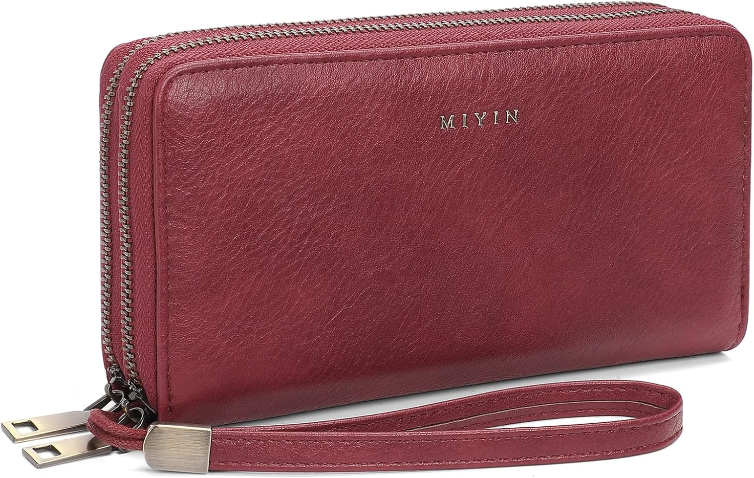 GOIACII Wallets for Women RFID Blocking Double Zip Around Leather Wallet Wristlet Large Capacity Credit Card Holder Red