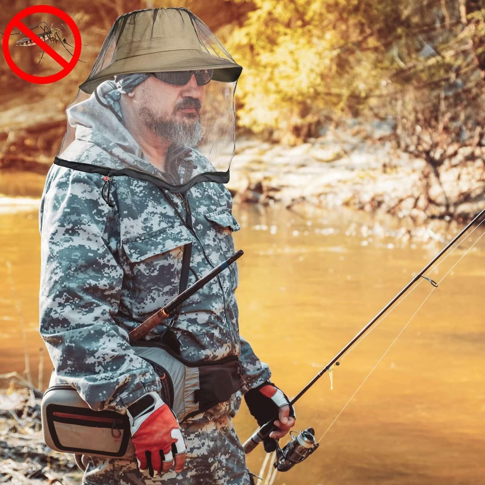 Fly Face Net – Coulisse traspirante fori sottili sopra il cappello – protezione per pesca, campeggio, escursionismo, giardinaggio, attività all'aperto protezione