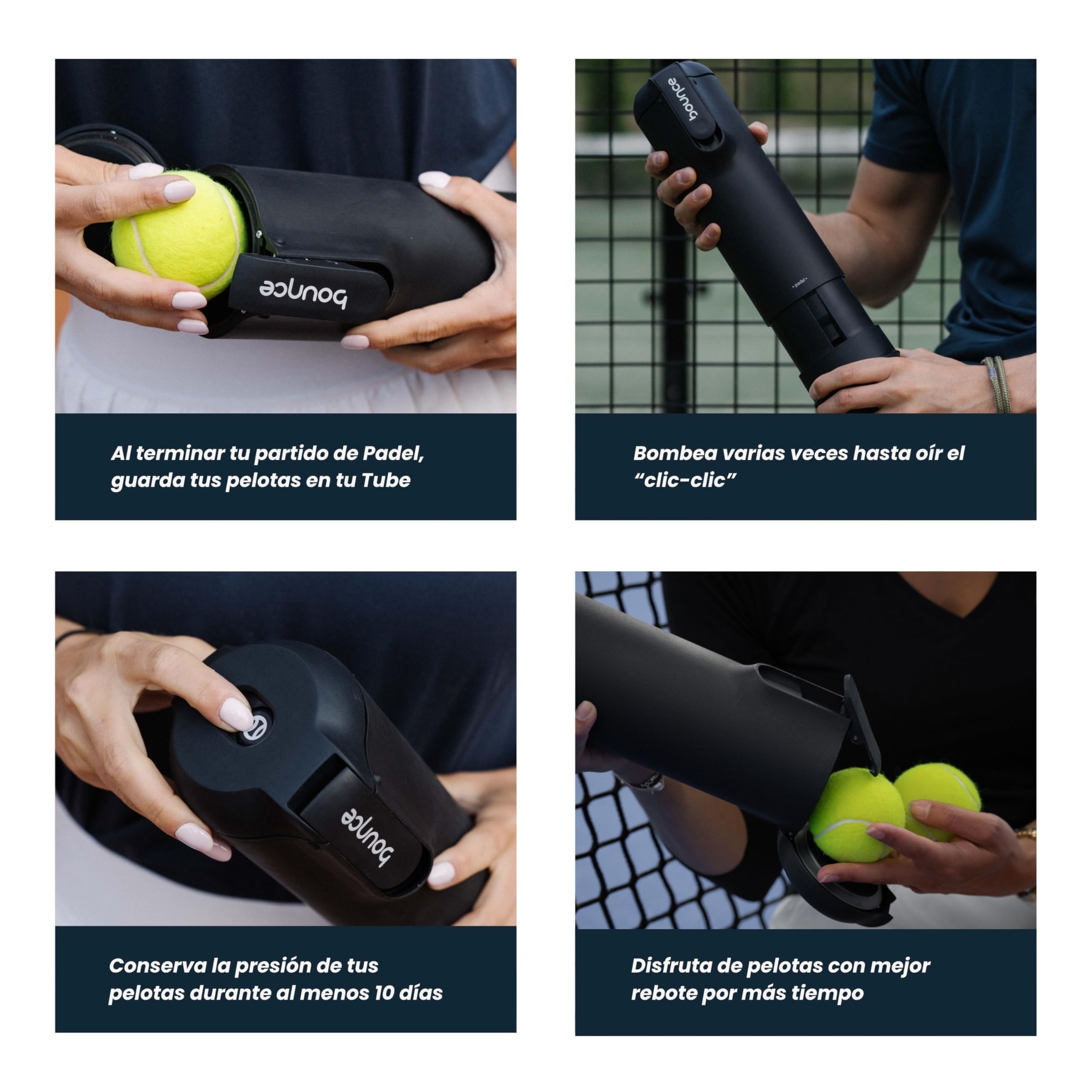 Bounce Tube - Presurizador de Pelotas de Tenis | hasta 4 Bolas – Conserva la Presión – Accesorios Premium – Vida x3 – Diseño Compacto y Robusto