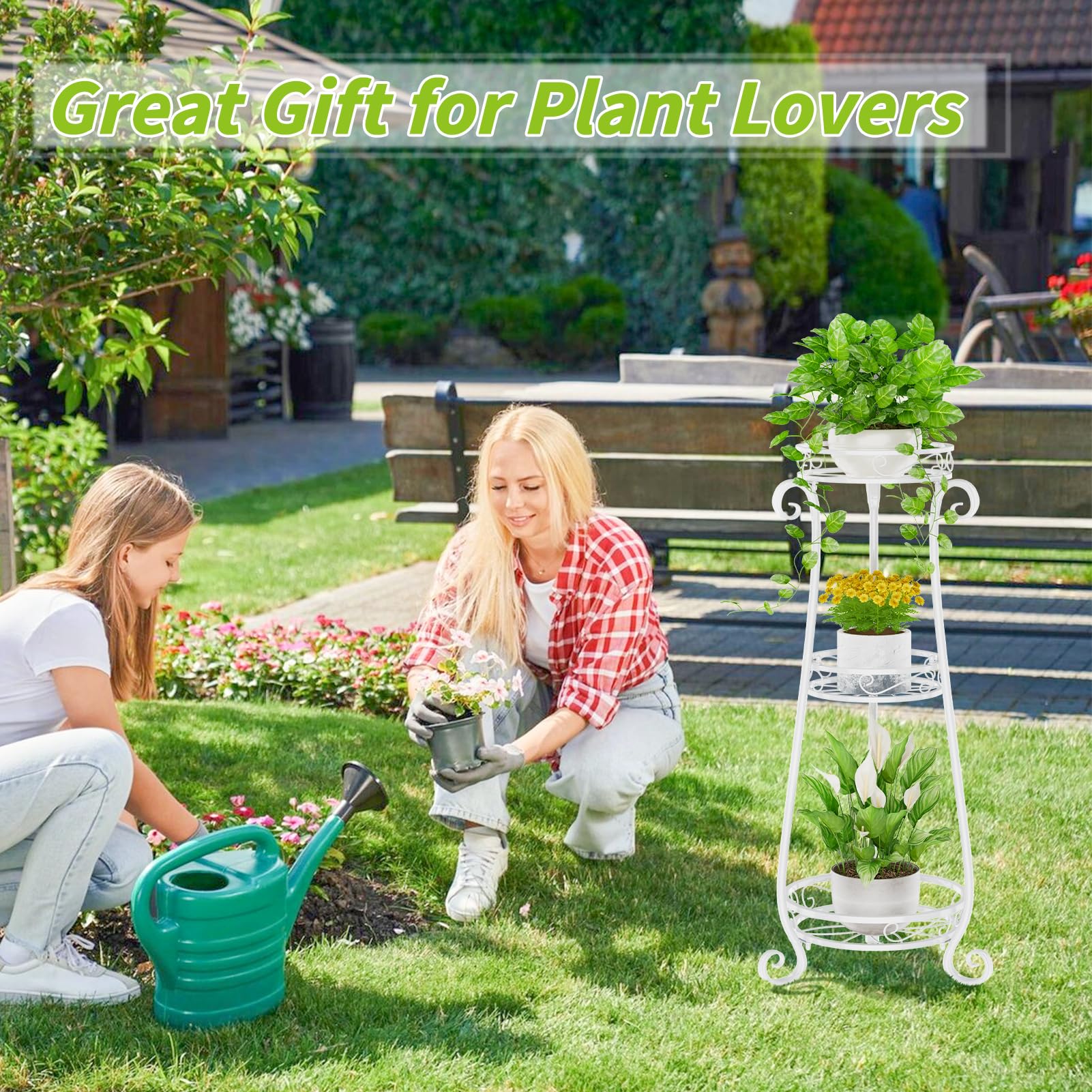 Soporte de metal de 3 niveles para plantas de interior, 34 pulgadas de alto para plantas de interior, soporte para macetas de flores, estante de exhibición para balcón, jardín, patio, sala de 7