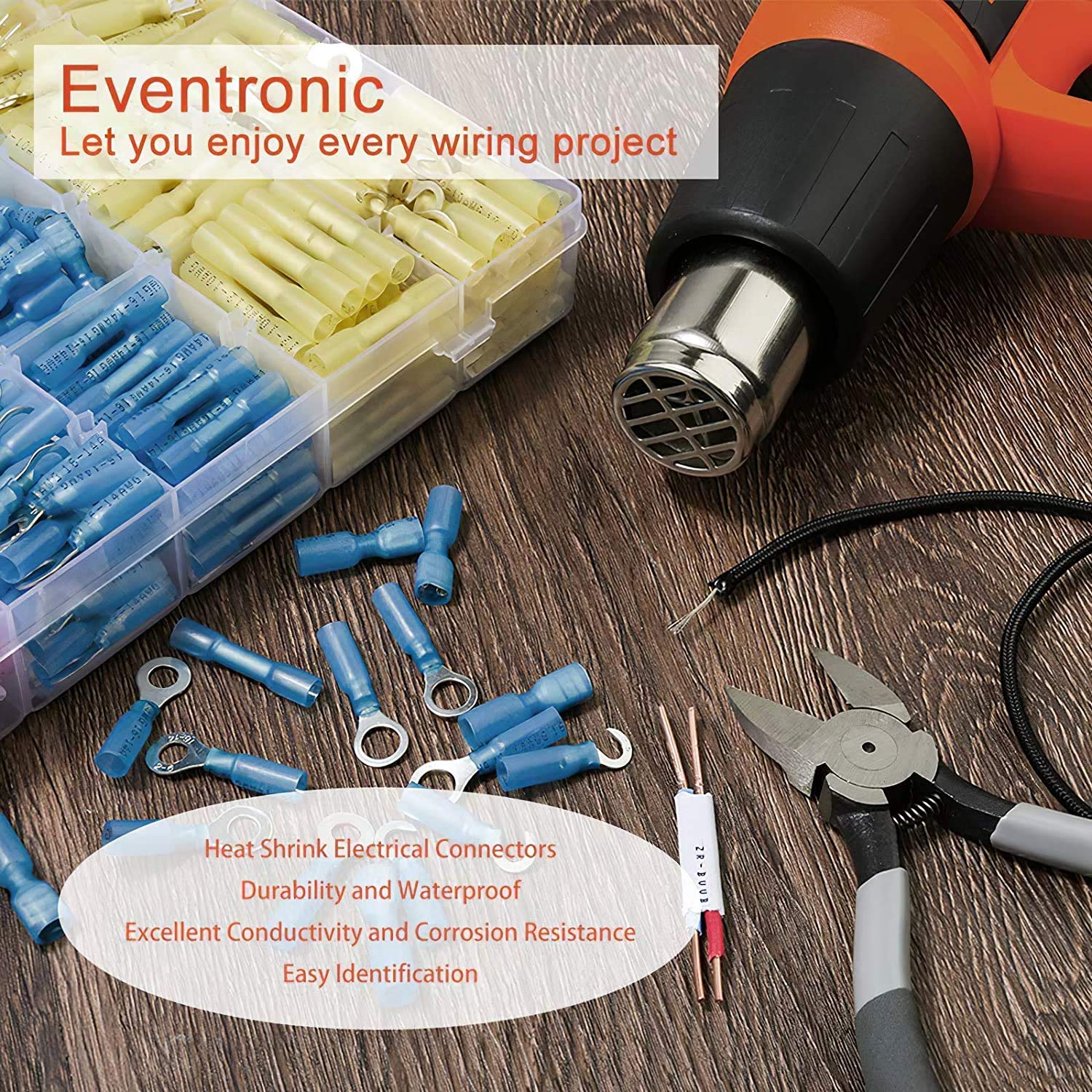 300 Pcs Heat Shrink Wire Connectors, Eventronic Waterproof Marine Electrical Wire Terminals Kit