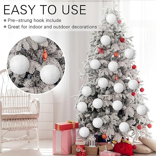 Vista 128 de Lyrow Juego de 24 adornos de bolas de Navidad con purpurina de 4 pulgadas, bolas de Navidad a granel, adornos colgantes de espuma de lentejuelas