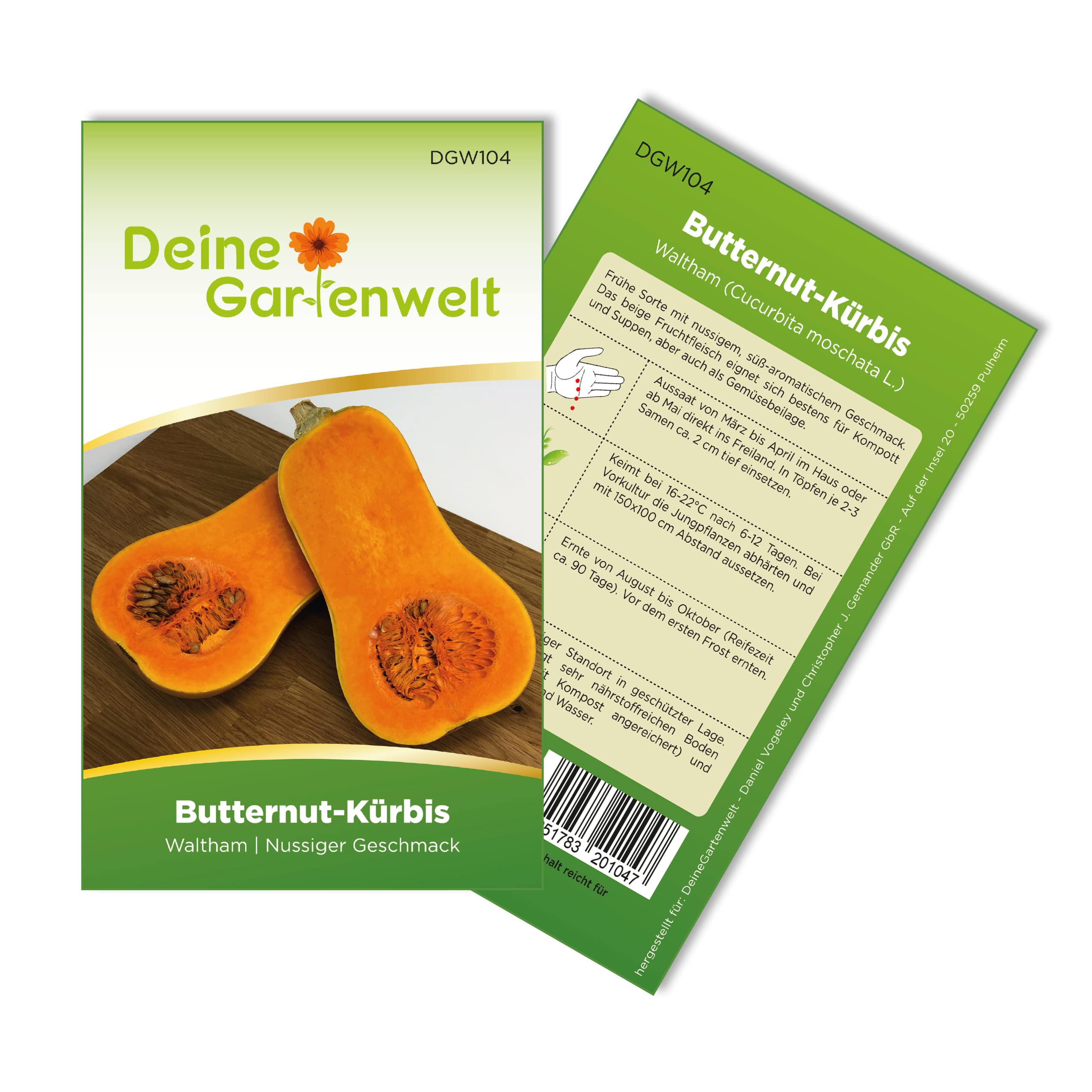 Butternut-Kürbis Waltham Samen - Cucurbita moschata - Butternut-Kürbissamen - Gemüsesamen - Saatgut für 8 Pflanzen – 5er Pack