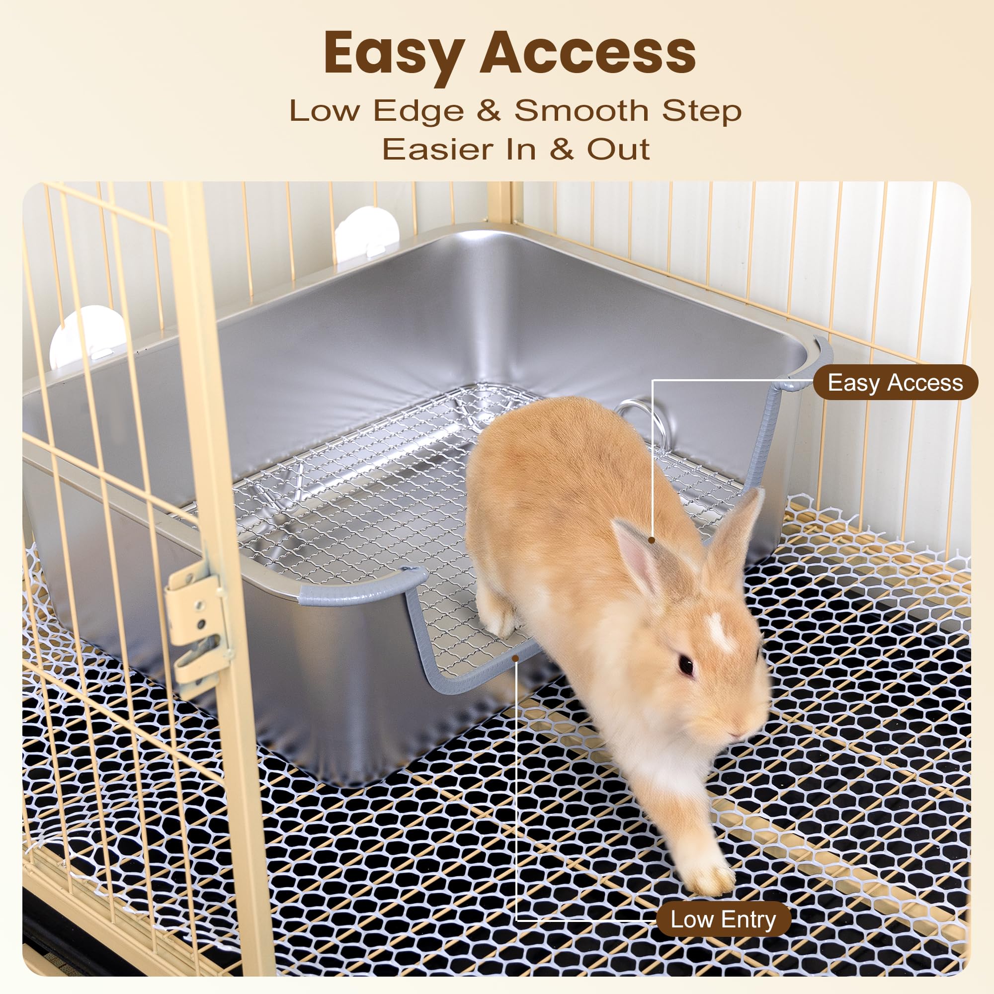 Rabbit Litter Box, Extra Large Bunny Litter Box with 304 Stainless Steel Sifting Tray & Hooks, Rabbit Litter Box, Easy to Clean and Odor Control (17.7" × 13.8" × 5.9") - image 6